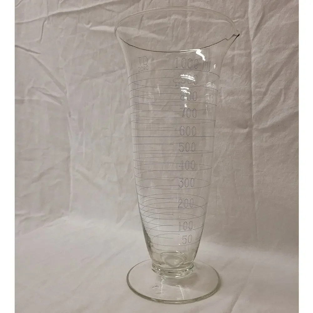 Set of 2 Antique Laboratory Hex-Footed Glass Graduated Cylindar Beakers Pyrex